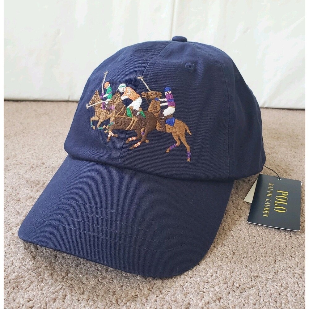 NWT Polo Ralph Lauren Triple-Pony Twill Ball Cap Newport Navy Strapback Hat